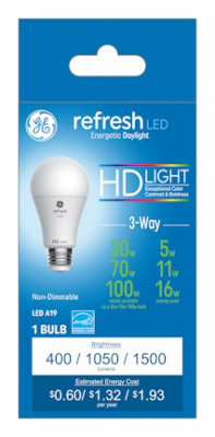 3-Way Refresh HD LED Light Bulb, Daylight, A19 Medium Base, 5/11/16 Watt