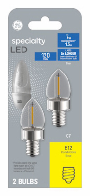 LED Night Light Bulbs, Candelabra Base, Clear, 1 Watt, 2-Pk.