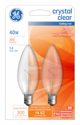 Ceiling Fan Light Bulb, 40 Watt, 120-Volt, 2-Pk.