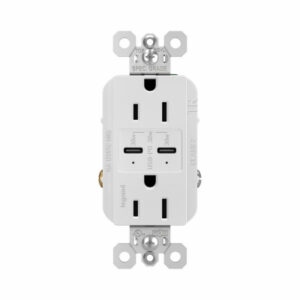 Tamper-Resistant 15A Duplex Outlet with Ultra-Fast Type C/C USB, White
