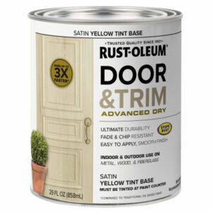 Door and Trim Paint, Interior/Exterior, Water Based, Satin Yellow Tint Base, Quart
