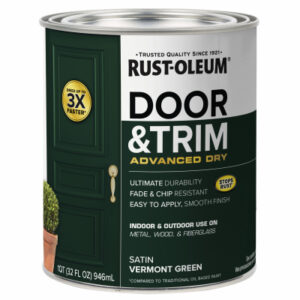 Door and Trim Paint, Interior/Exterior, Water Based, Satin Vermont Green, Quart