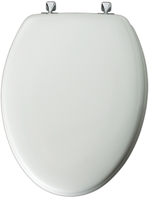 Elongated Molded Wood Toilet Seat, STA-TITE® Chrome Hinge, White
