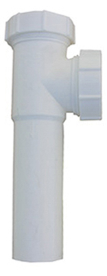 Lavatory/Kitchen Drain Tee, With Tailpiece, White PVC, 1-1/2 x 7 In. Slip Joint