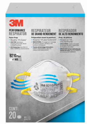 N95 Performance Particulate Respirator 8210Plus for Paint Prep, 20-Pk.