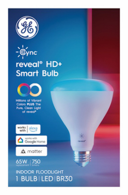 GE CYNC Reveal HD+ Smart LED Light Bulb, BR30, Dimmable