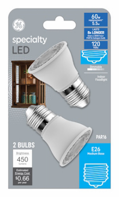 LED Spotlight Bulb, PAR16 Medium Base, 5.5 Watt, 2 -Pk.