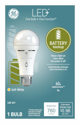 LED+ Battery Back Up Bulb, A21, 760 Lumens, 8 Watt