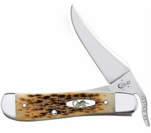 Amber Bone Peach Seed Jig RussLock Pocket Knife