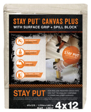 Stay Put Painters Canvas Plus, Surface Grip, Spill Block, 4 x 12-Ft.