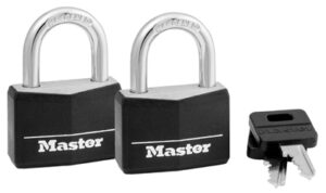 Solid-Brass Keyed Padlocks, Black Covered Key Head, 2-Pack, 1-9/16 In.