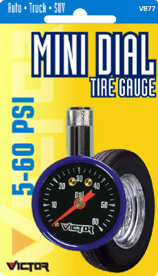 Tire Gauge, Mini Dial, 5-60 PSI