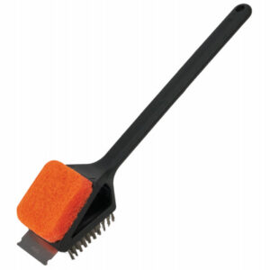 Dual-Head Grill Brush/Scrub Pad + Scraper, Long Handle