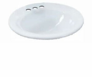 Drop-In Lavatory Sink, Self Rimming, White, 19 In. Round