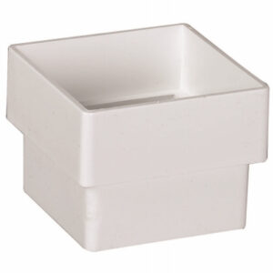 Downspout Connector, Contemporary, Square, Vinyl, White, 2-In.