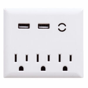 Wall Tap Surge Protector, 3-Outlet, 2-USB, White