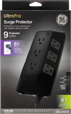Surge Protector, 9 Outlets, 2480 Joules, 8 Ft. Cord