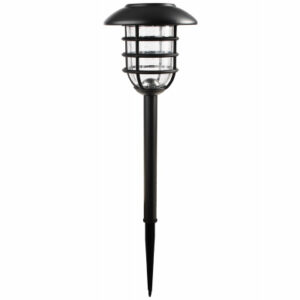 Solar Stake Lights, Black Metal Cage, Bubble Glass Lens, 2-Pk.