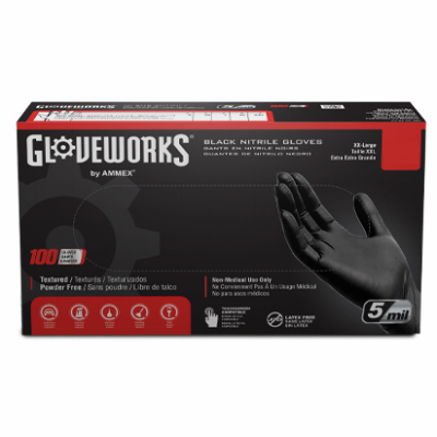 Nitrile Industrial Work Gloves, Powder-Free, Black, Men's M, 100-Ct.