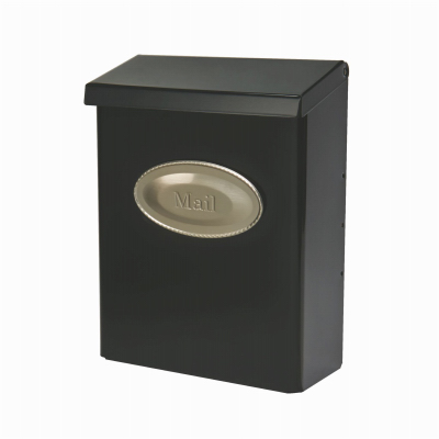 Designer Vertical Wall Mount Mailbox, Concealed Lock, Medium, Black Steel + Satin Nickel