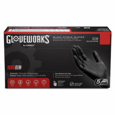 Nitrile Industrial Work Gloves, Powder-Free, Black, Men's L, 100-Ct.