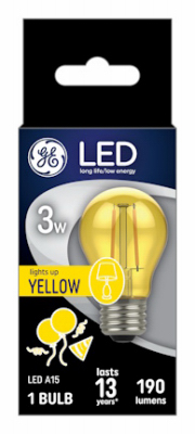 LED Yellow Light Bulb, A15 Shape, Medium Base, 190 Lumens, 3 Watt