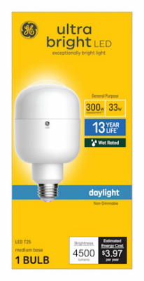 LED Ultra Bright Light Bulb, T25 Shape, Medium Base, 4500 Lumens, 30 Watt