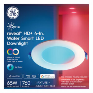 Cync Reveal Wafer Smart LED Downlight, Direct Wire, Full Color, 9.5 Watt, 4 In.