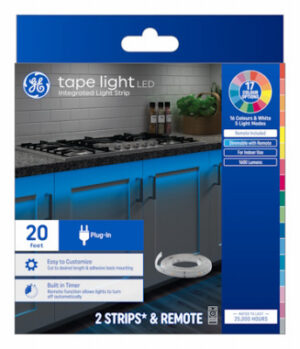 LED Tape Light Plug In Strip, Timer + Remote, 17 Colors, 20-Ft.
