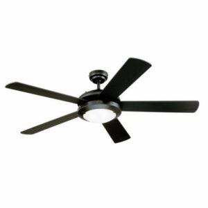 Comet Ceiling Fan + Dimmable LED Light, Matte Black/Reversible Blades, 52 In.