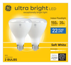 LED Ultra Bright Indoor Floodlight, Soft White, BR30 Medium Base, 20 Watts, 2-Pk.