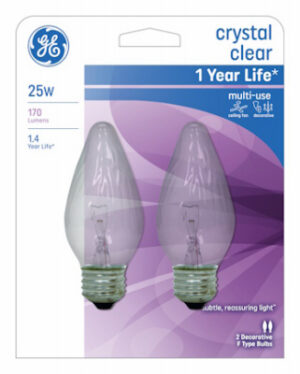 Chandelier Light Bulbs, Flame Shape, Clear, Faceted, 25 Watt, 2-Pk.