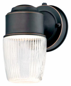 LED Wall Lantern Fixture, Clear Ribbed Glass, Bronze, 7.59 x 4.41 In.