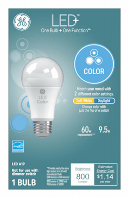 LED+ Color Changing Bulb, Frosted, A19, 800 Lumens, 9.5 Watt