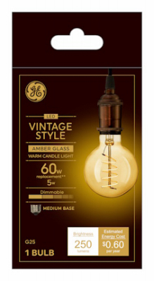 LED Vintage Light Bulb, G25, Warm White, Amber Bulb, 250 Lumens, 5 Watt
