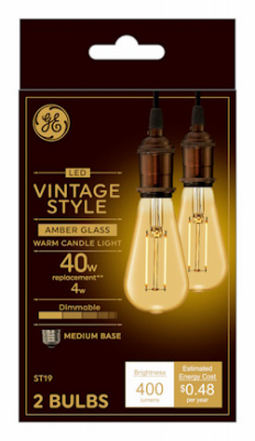 LED Vintage Light Bulb, Medium Base, Clear Amber, 4 Watts, 2-Pk.
