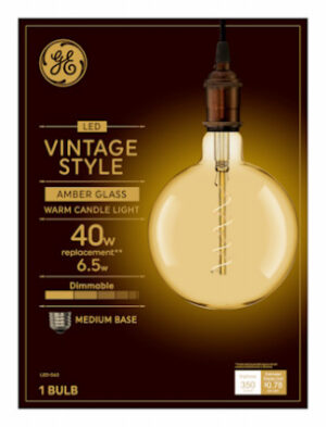LED Vintage Light Bulb, G63, Warm White, Amber Bulb, 350 Lumens, 6.5 Watt