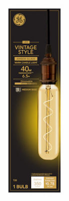LED Vintage Light Bulb,T20, Warm White, Amber Bulb, 350 Lumens, 6.5 Watt