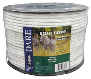 Electric Fence Rope, Braided White Dacron & Stainless Steel, 6mm x 600 Ft.