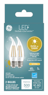 LED+ Light Bulbs, Soft White, Dusk-to-Dawn, 5 Watt, 2-Pk.
