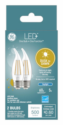 LED+ Light Bulb, Daylight, Dusk-to-Dawn, 500 Lumens, 5 Watt, 2-Pk.