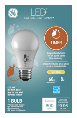 LED+ Timer Light Bulb, Dusk-to-Dawn, Soft White, 8 Watt