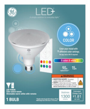 LED+ Light Bulb, Color-Changing & Dimmable Remote, PAR38, 1300 Lumens, 15 Watt
